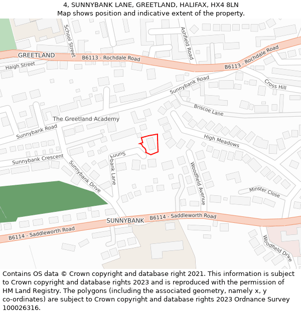 4, SUNNYBANK LANE, GREETLAND, HALIFAX, HX4 8LN: Location map and indicative extent of plot