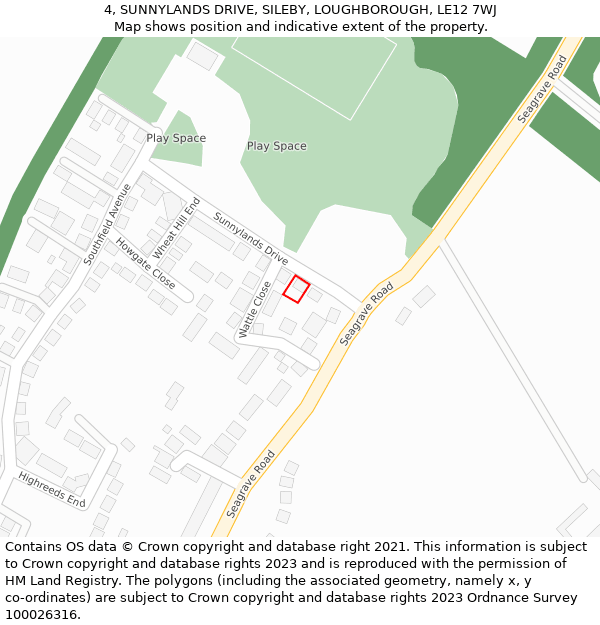 4, SUNNYLANDS DRIVE, SILEBY, LOUGHBOROUGH, LE12 7WJ: Location map and indicative extent of plot