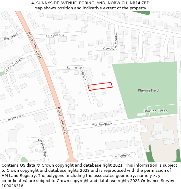 4, SUNNYSIDE AVENUE, PORINGLAND, NORWICH, NR14 7RD: Location map and indicative extent of plot
