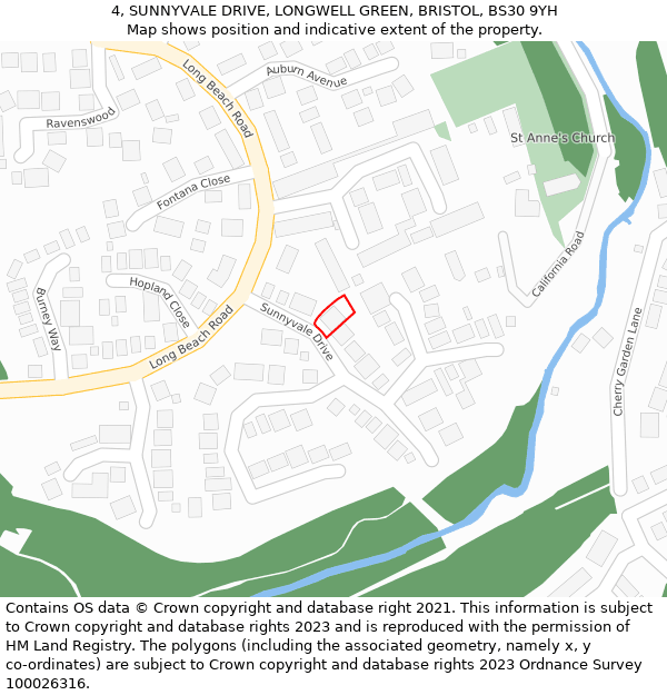 4, SUNNYVALE DRIVE, LONGWELL GREEN, BRISTOL, BS30 9YH: Location map and indicative extent of plot