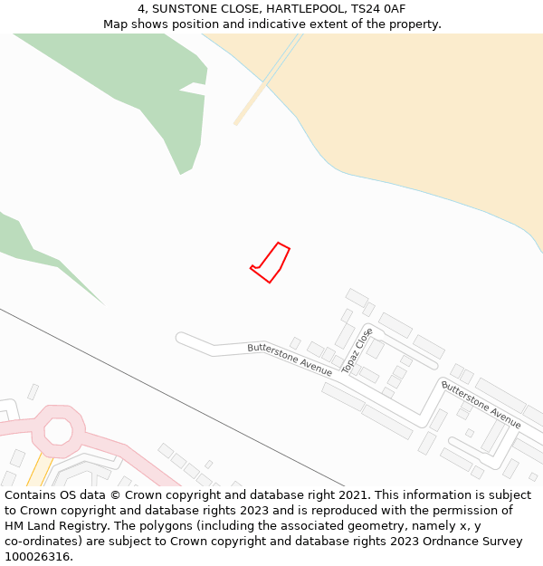 4, SUNSTONE CLOSE, HARTLEPOOL, TS24 0AF: Location map and indicative extent of plot