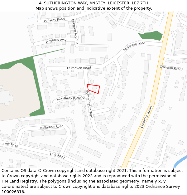 4, SUTHERINGTON WAY, ANSTEY, LEICESTER, LE7 7TH: Location map and indicative extent of plot