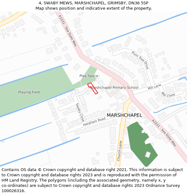 4, SWABY MEWS, MARSHCHAPEL, GRIMSBY, DN36 5SP: Location map and indicative extent of plot