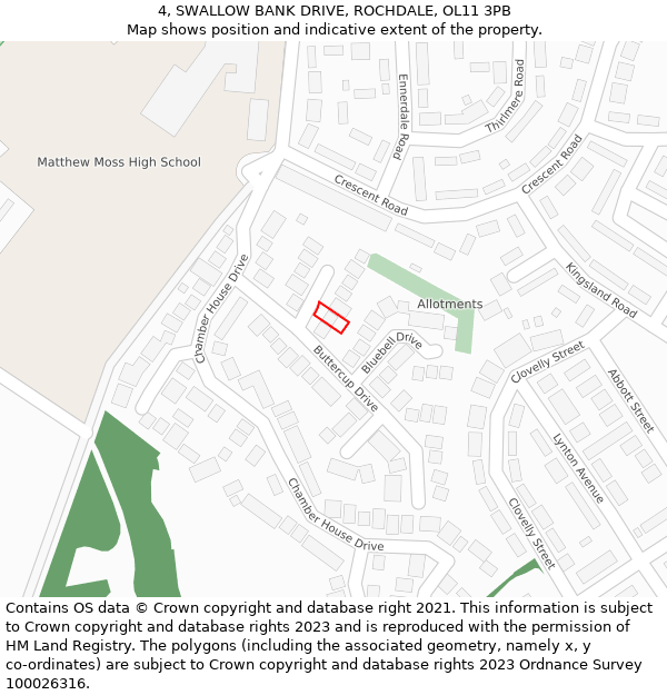 4, SWALLOW BANK DRIVE, ROCHDALE, OL11 3PB: Location map and indicative extent of plot