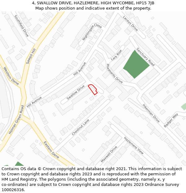 4, SWALLOW DRIVE, HAZLEMERE, HIGH WYCOMBE, HP15 7JB: Location map and indicative extent of plot