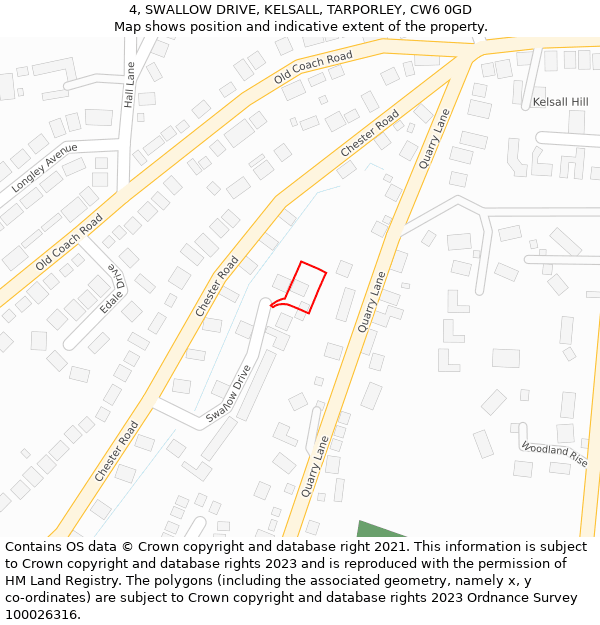 4, SWALLOW DRIVE, KELSALL, TARPORLEY, CW6 0GD: Location map and indicative extent of plot