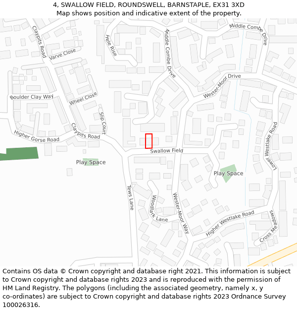 4, SWALLOW FIELD, ROUNDSWELL, BARNSTAPLE, EX31 3XD: Location map and indicative extent of plot