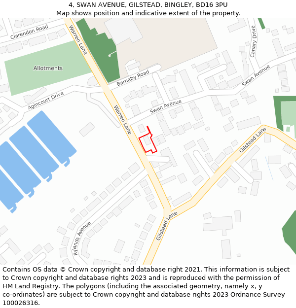 4, SWAN AVENUE, GILSTEAD, BINGLEY, BD16 3PU: Location map and indicative extent of plot