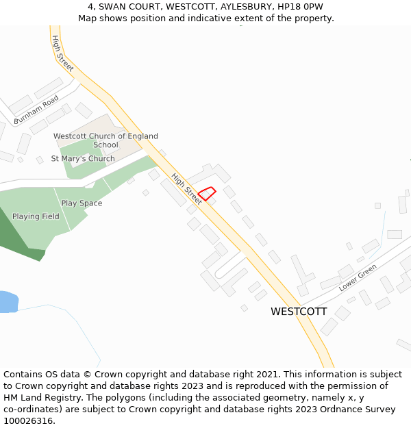 4, SWAN COURT, WESTCOTT, AYLESBURY, HP18 0PW: Location map and indicative extent of plot