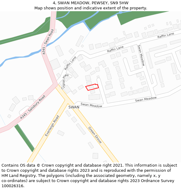 4, SWAN MEADOW, PEWSEY, SN9 5HW: Location map and indicative extent of plot