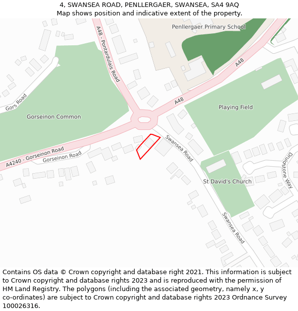 4, SWANSEA ROAD, PENLLERGAER, SWANSEA, SA4 9AQ: Location map and indicative extent of plot