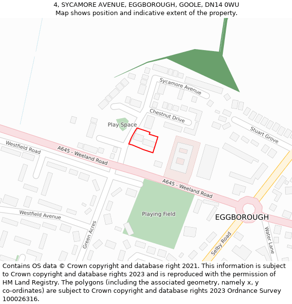 4, SYCAMORE AVENUE, EGGBOROUGH, GOOLE, DN14 0WU: Location map and indicative extent of plot