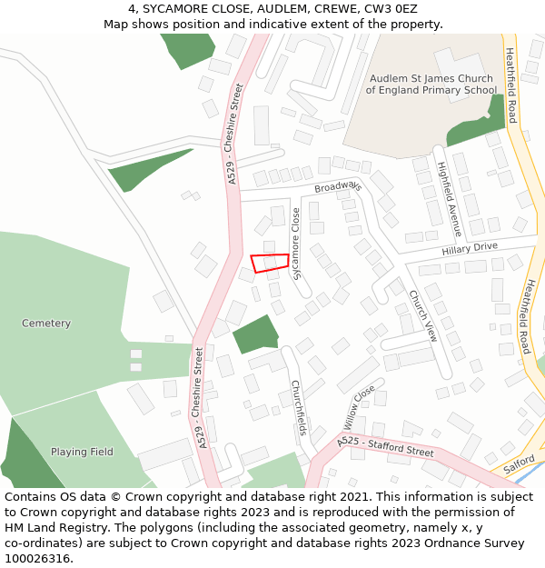 4, SYCAMORE CLOSE, AUDLEM, CREWE, CW3 0EZ: Location map and indicative extent of plot