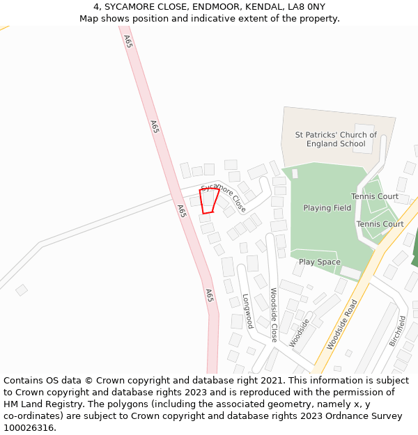 4, SYCAMORE CLOSE, ENDMOOR, KENDAL, LA8 0NY: Location map and indicative extent of plot