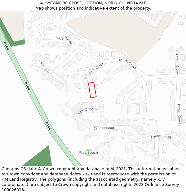 4, SYCAMORE CLOSE, LODDON, NORWICH, NR14 6LF: Location map and indicative extent of plot