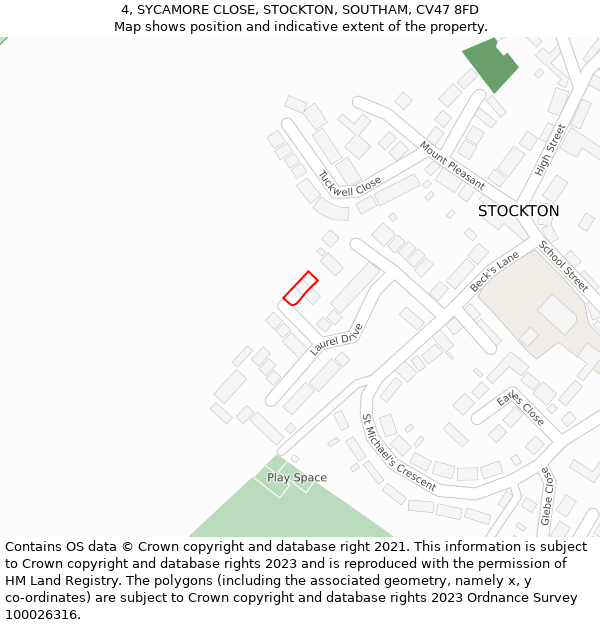 4, SYCAMORE CLOSE, STOCKTON, SOUTHAM, CV47 8FD: Location map and indicative extent of plot