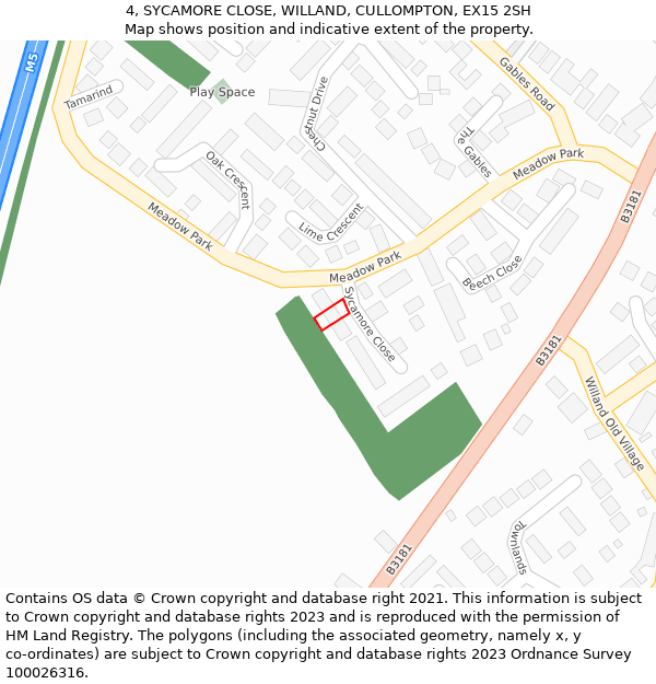 4, SYCAMORE CLOSE, WILLAND, CULLOMPTON, EX15 2SH: Location map and indicative extent of plot