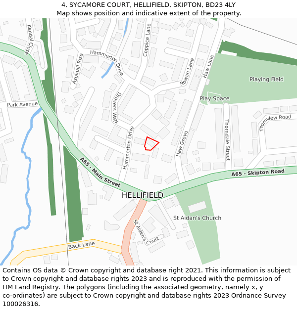 4, SYCAMORE COURT, HELLIFIELD, SKIPTON, BD23 4LY: Location map and indicative extent of plot