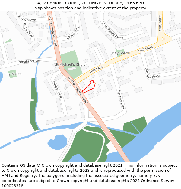 4, SYCAMORE COURT, WILLINGTON, DERBY, DE65 6PD: Location map and indicative extent of plot