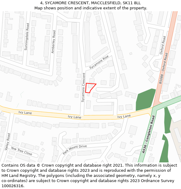 4, SYCAMORE CRESCENT, MACCLESFIELD, SK11 8LL: Location map and indicative extent of plot