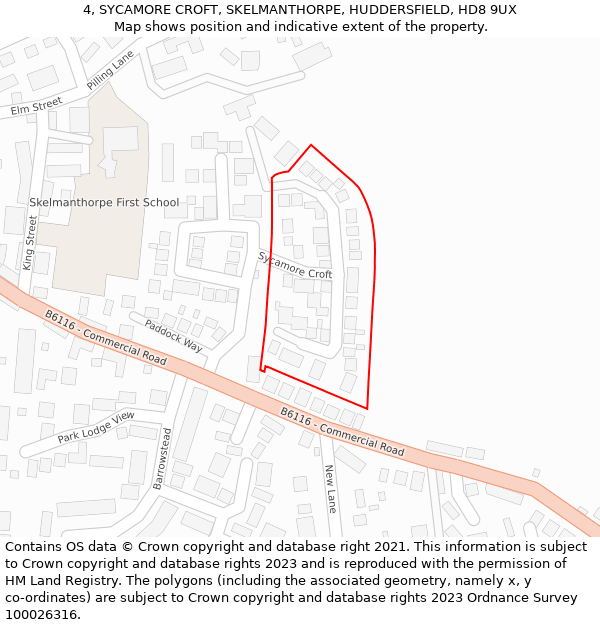 4, SYCAMORE CROFT, SKELMANTHORPE, HUDDERSFIELD, HD8 9UX: Location map and indicative extent of plot