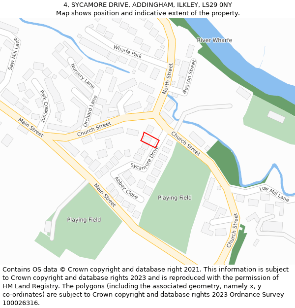 4, SYCAMORE DRIVE, ADDINGHAM, ILKLEY, LS29 0NY: Location map and indicative extent of plot