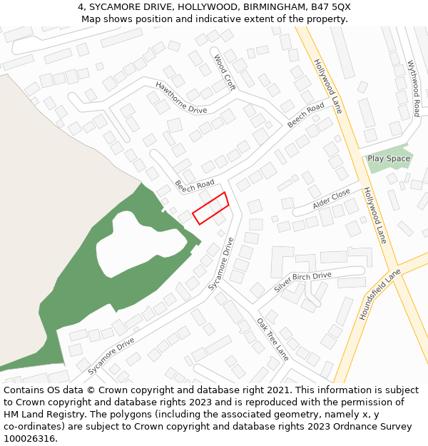 4, SYCAMORE DRIVE, HOLLYWOOD, BIRMINGHAM, B47 5QX: Location map and indicative extent of plot