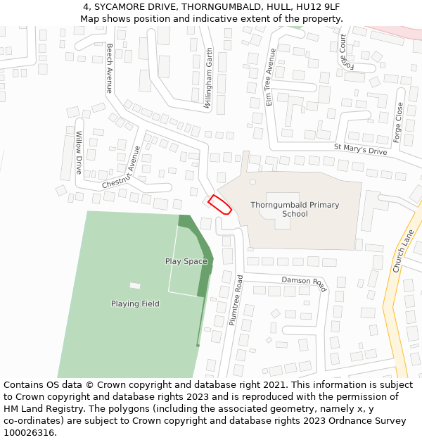 4, SYCAMORE DRIVE, THORNGUMBALD, HULL, HU12 9LF: Location map and indicative extent of plot