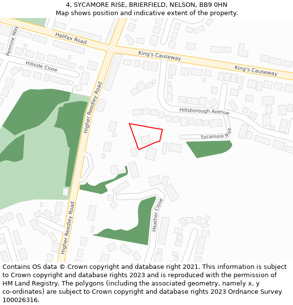 4, SYCAMORE RISE, BRIERFIELD, NELSON, BB9 0HN: Location map and indicative extent of plot
