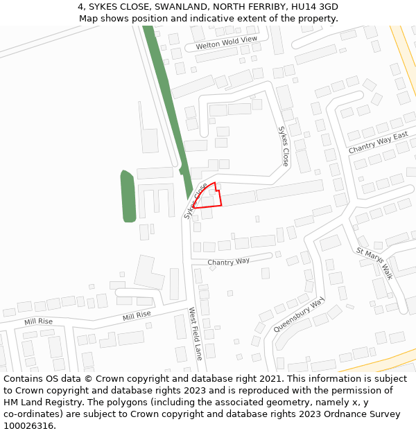 4, SYKES CLOSE, SWANLAND, NORTH FERRIBY, HU14 3GD: Location map and indicative extent of plot