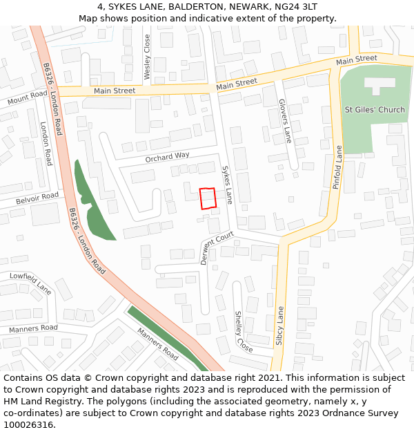 4, SYKES LANE, BALDERTON, NEWARK, NG24 3LT: Location map and indicative extent of plot