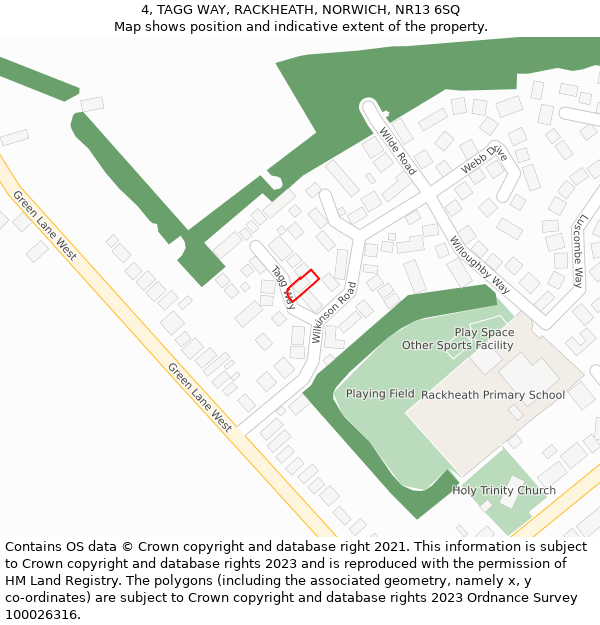 4, TAGG WAY, RACKHEATH, NORWICH, NR13 6SQ: Location map and indicative extent of plot