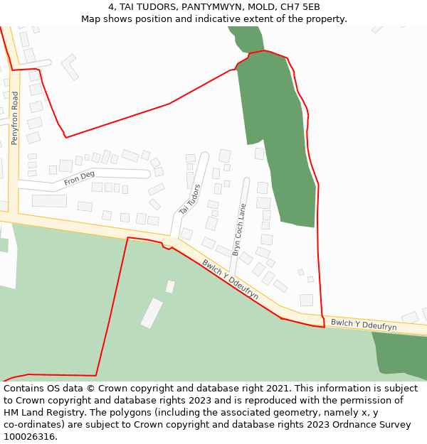 4, TAI TUDORS, PANTYMWYN, MOLD, CH7 5EB: Location map and indicative extent of plot