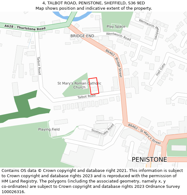 4, TALBOT ROAD, PENISTONE, SHEFFIELD, S36 9ED: Location map and indicative extent of plot