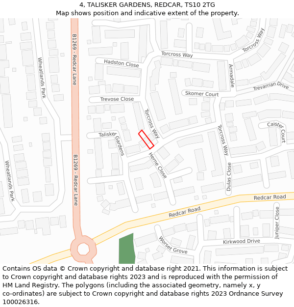 4, TALISKER GARDENS, REDCAR, TS10 2TG: Location map and indicative extent of plot