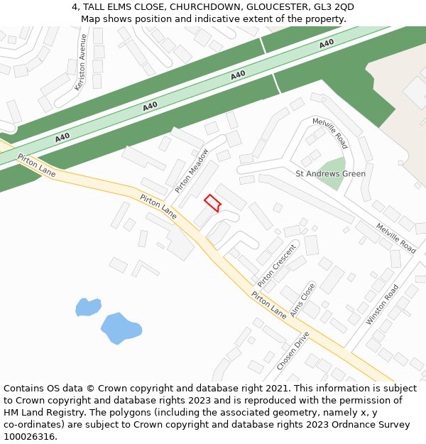 4, TALL ELMS CLOSE, CHURCHDOWN, GLOUCESTER, GL3 2QD: Location map and indicative extent of plot