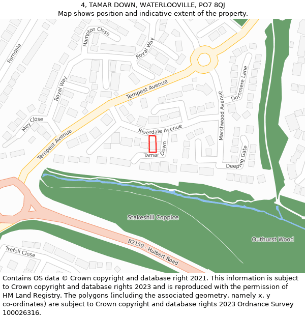 4, TAMAR DOWN, WATERLOOVILLE, PO7 8QJ: Location map and indicative extent of plot