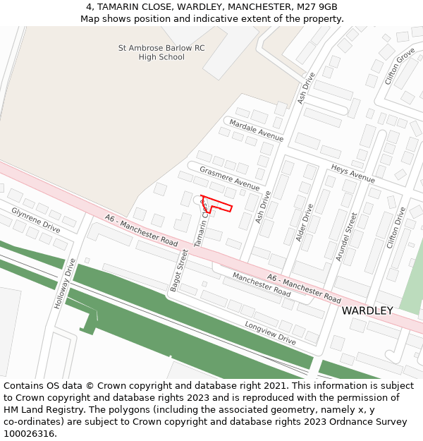 4, TAMARIN CLOSE, WARDLEY, MANCHESTER, M27 9GB: Location map and indicative extent of plot