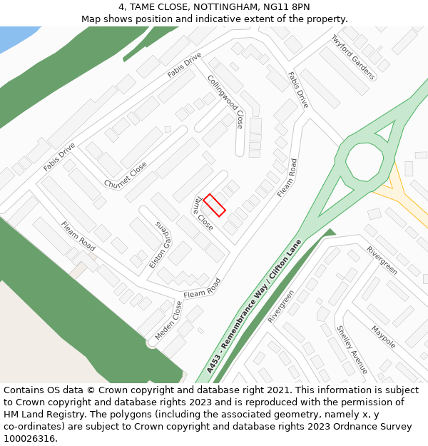 4, TAME CLOSE, NOTTINGHAM, NG11 8PN: Location map and indicative extent of plot