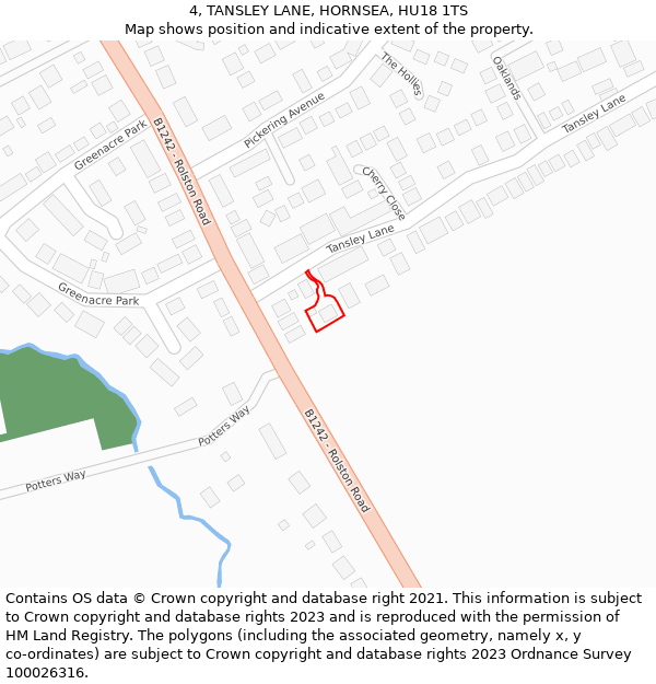 4, TANSLEY LANE, HORNSEA, HU18 1TS: Location map and indicative extent of plot