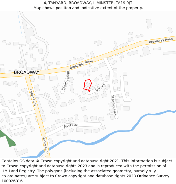 4, TANYARD, BROADWAY, ILMINSTER, TA19 9JT: Location map and indicative extent of plot