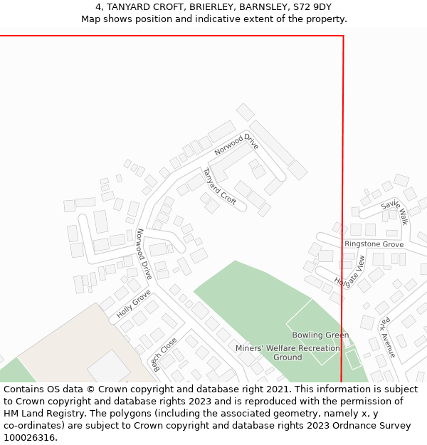 4, TANYARD CROFT, BRIERLEY, BARNSLEY, S72 9DY: Location map and indicative extent of plot