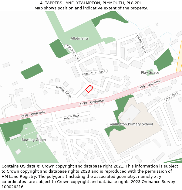 4, TAPPERS LANE, YEALMPTON, PLYMOUTH, PL8 2PL: Location map and indicative extent of plot