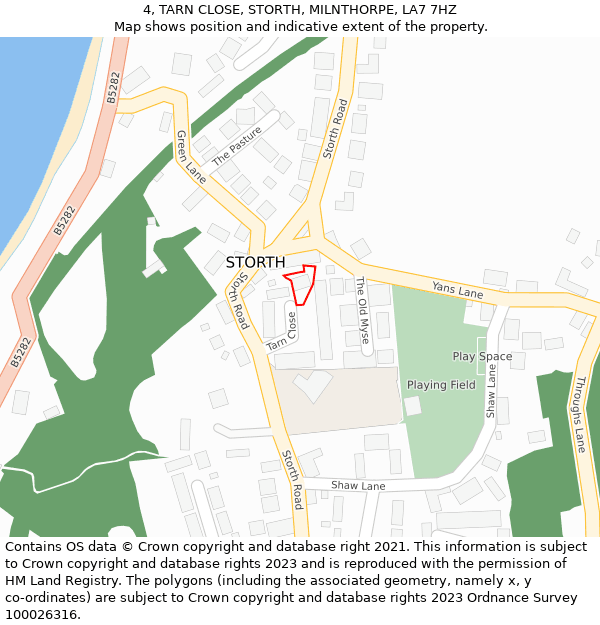 4, TARN CLOSE, STORTH, MILNTHORPE, LA7 7HZ: Location map and indicative extent of plot