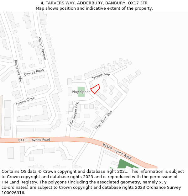 4, TARVERS WAY, ADDERBURY, BANBURY, OX17 3FR: Location map and indicative extent of plot