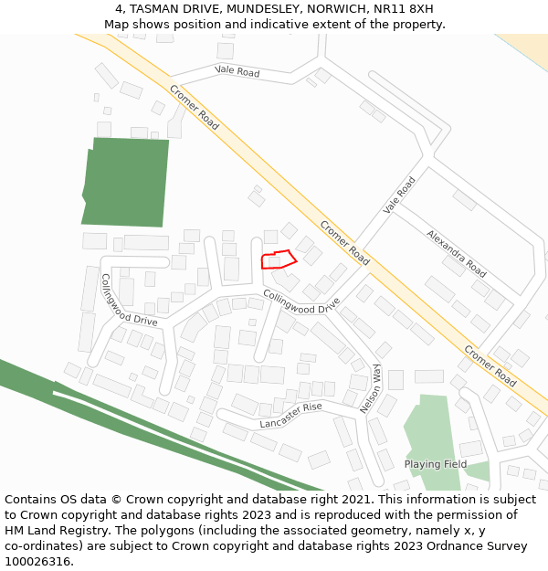 4, TASMAN DRIVE, MUNDESLEY, NORWICH, NR11 8XH: Location map and indicative extent of plot