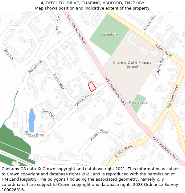 4, TATCHELL DRIVE, CHARING, ASHFORD, TN27 0GY: Location map and indicative extent of plot