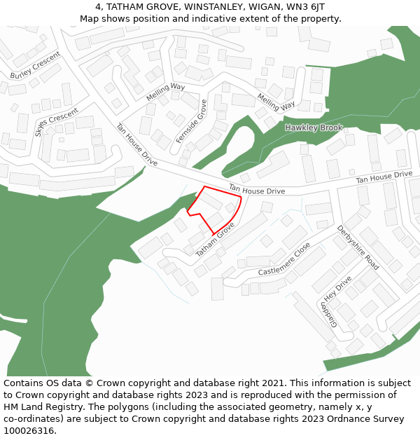 4, TATHAM GROVE, WINSTANLEY, WIGAN, WN3 6JT: Location map and indicative extent of plot