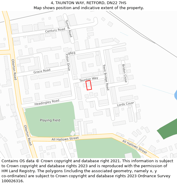 4, TAUNTON WAY, RETFORD, DN22 7HS: Location map and indicative extent of plot