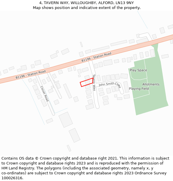 4, TAVERN WAY, WILLOUGHBY, ALFORD, LN13 9NY: Location map and indicative extent of plot